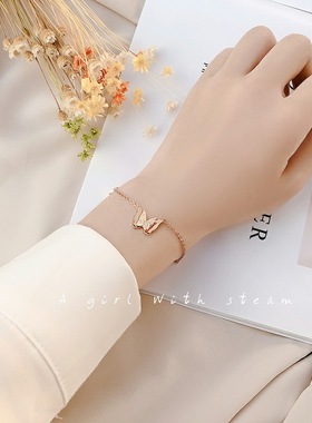 钛钢18a韩版大小蝴蝶飞舞手链