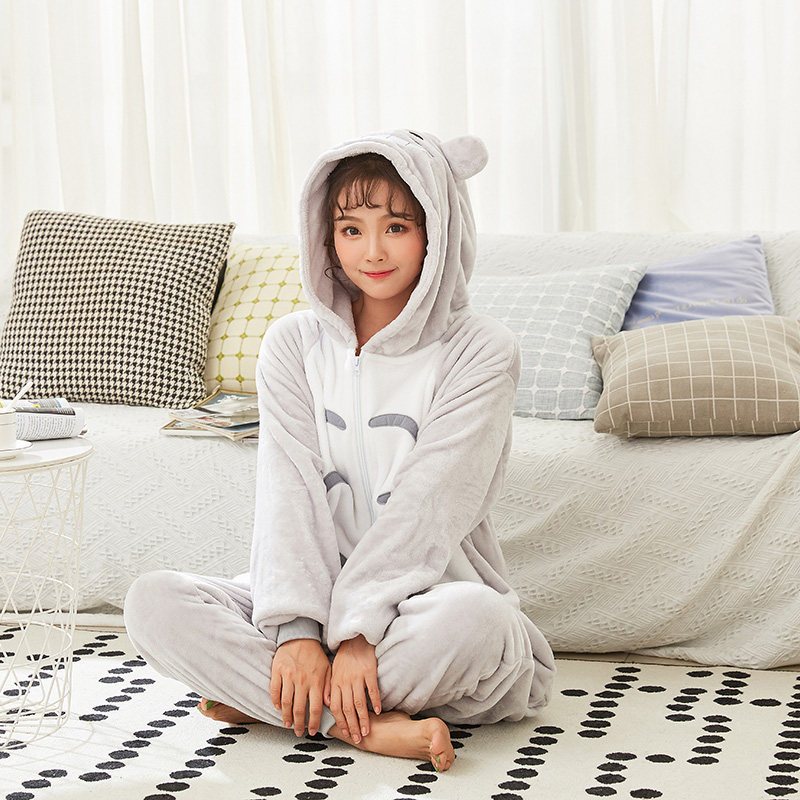 加厚法兰绒卡通连体恐龙猫熊猫睡衣 ovviek睡衣/家居服套装