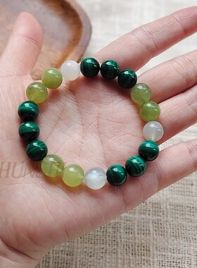 春莳「 青山雪」原创设计款小众天然孔雀石岫玉月光石手链手串女