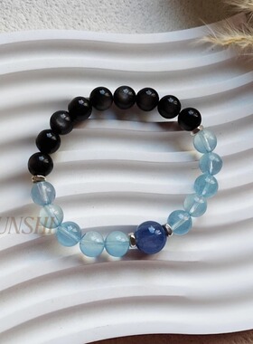 春莳「蘭海秘境」清冷感～银曜石海蓝宝蓝晶石五行补水手链手串女