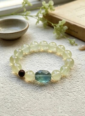 春莳.「 水沐青禾」天然高净度柠檬黄水晶绿萤石沉香文玩手链手串
