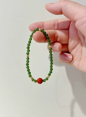 春莳「 椿禾」原创天然和田玉碧玉菠菜绿小米珠满肉南红手串手链