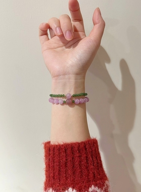 CHUNSHI「 紫霞」原创小众天然紫锂辉马粉和田碧玉水晶手链送女友