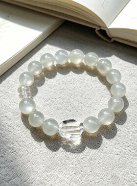 春莳「云河影梦」稳定情绪天然灰绿月光石白水晶手链静心水晶手串