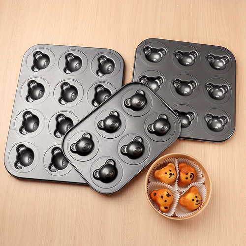 日式卡通熊玛德琳烤盘熊猫网红蛋糕装饰9/12连立体熊头烘焙模具 - 图1