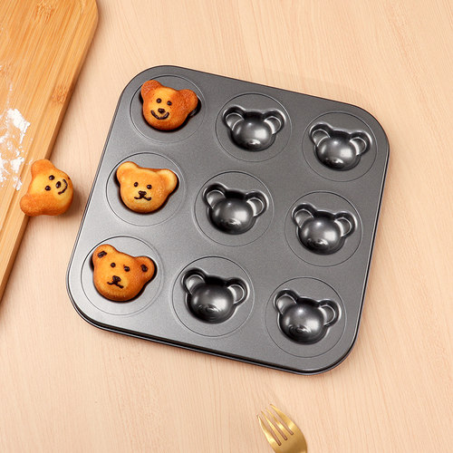 日式卡通熊玛德琳烤盘熊猫网红蛋糕装饰9/12连立体熊头烘焙模具 - 图3
