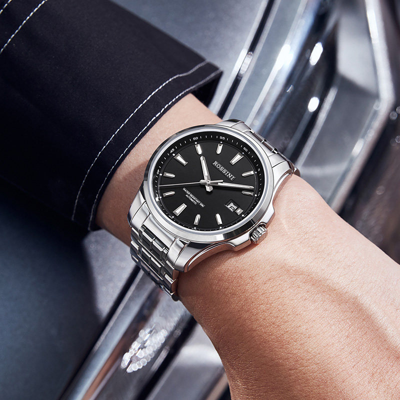 【2023新款】罗西尼机械手表男钨钢表带商务时尚夜光男士腕表