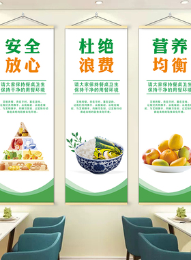 食堂文化墙面装饰文字绿色健康广告海报珍惜粮食励志餐厅标语壁画