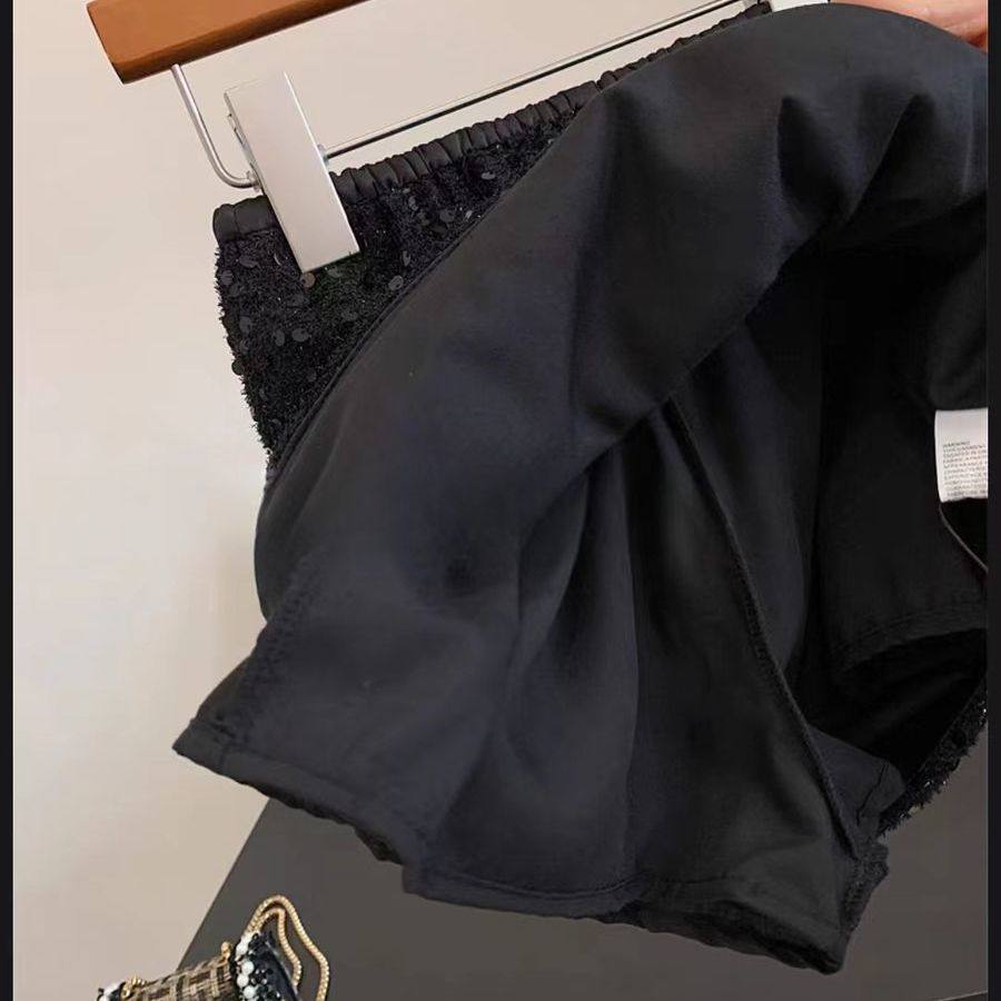 闪光少女女童丝绒黑色亮片半身裙2025春秋儿童新款百搭中长裙子潮,淘宝优惠券,粉丝福利购,淘宝优惠卷