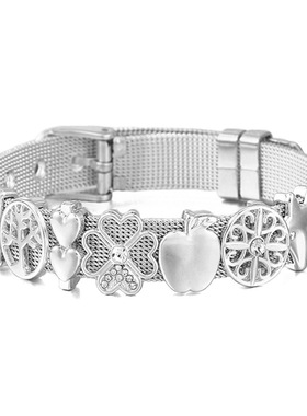 DIY爱心苹果串珠手链 春季新款10mm不锈钢手表带式情侣手链