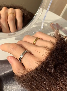 简约森系麦穗钛钢戒指女不掉色小众设计感ins潮冷淡风轻奢食指环