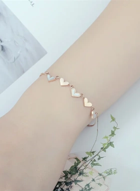 韩版小众 贝壳钛钢爱心手链 设计感小清新不锈钢手链脚链闺蜜礼物