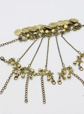 大话西游紫霞仙子朱茵同款采耳朱茵复古钱币五指连指流苏铃铛手链