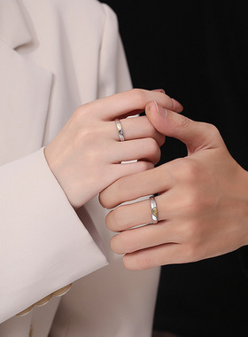 s999纯银永结同心指纹对戒高级感光面立体拼接爱心情侣戒指批发