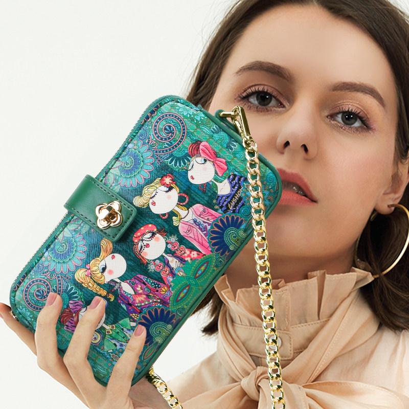 卡秀原创牛皮印花链条小方包斜挎包 卡秀女士包袋