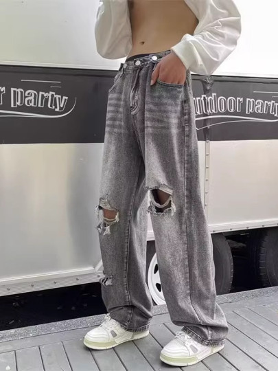 Washed old jeans in summer thin style pussy and handsome vibe American floor pants trendy brand high street men's straight-leg pants