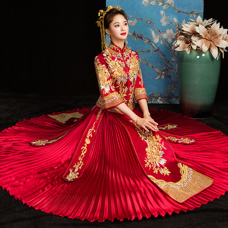 逸芬梦纺旗舰店秀禾服新款结婚新娘礼服中式凤冠霞帔婚纱嫁衣中国风龙凤褂夏2