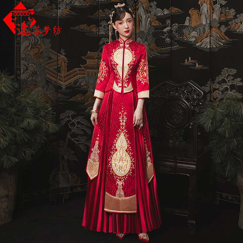 逸芬梦纺旗舰店秀禾服新款结婚秋季新娘礼服龙凤褂中式婚纱婚服中国风敬酒服1
