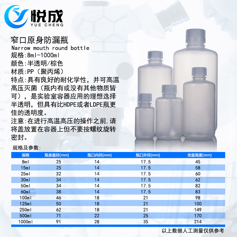 半透明塑料防漏瓶小口棕色塑料瓶耐低温子非透明避光实验室带盖密封塑料瓶小口试剂瓶罐防漏瓶耐高温-图2