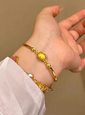 正品推荐helloKitty猫半镯半手链女时尚KT猫金包银手串送女友礼物