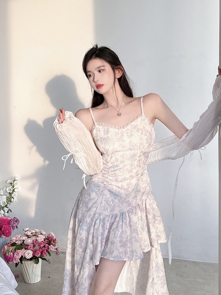 大码女装胖妹妹mm显瘦法式气质心机吊带连衣裙设计感开衫两件套装