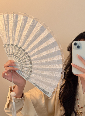 国风汉服跳舞流苏扇子