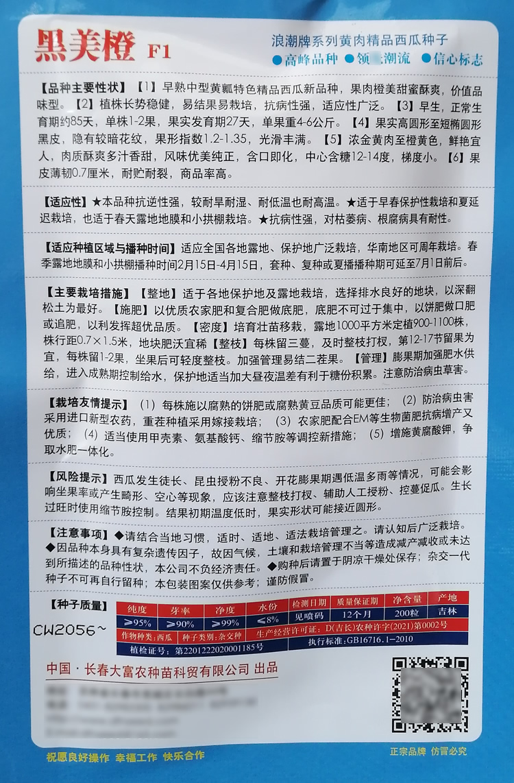 浪潮牌黑美橙西瓜种子一代杂交高产黄瓤西瓜种籽肉质橙黄甜蜜多汁 - 图1