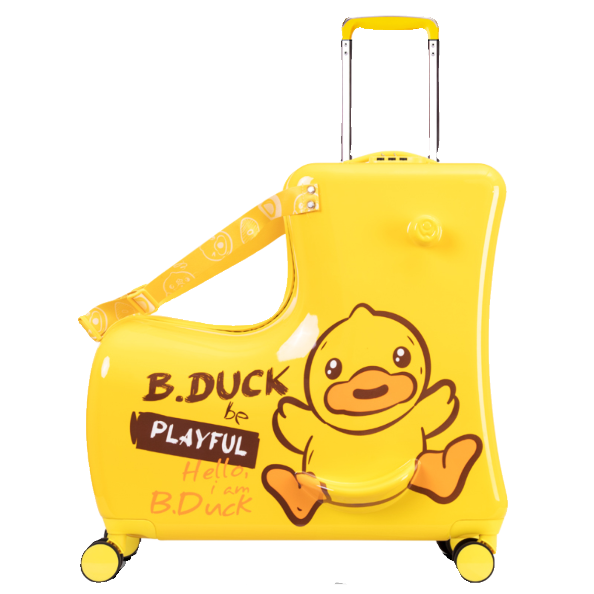 B.Duck小黄鸭儿童行李箱可坐骑行箱子小号密码箱男女旅行箱拉杆箱 - 图3