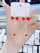 Beauty Girl Boutique Discount Red Crystal Butterfly Knot Earrings Long current Sourings Earrings Women Advanced Autumn Winter Ear Accessories