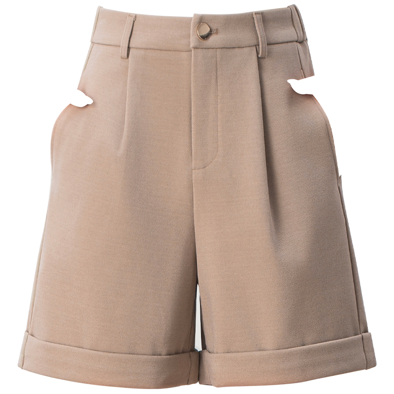 小个子高腰阔腿毛呢短裤女秋冬2025新款松紧腰宽松显瘦A字五分裤 - 图3