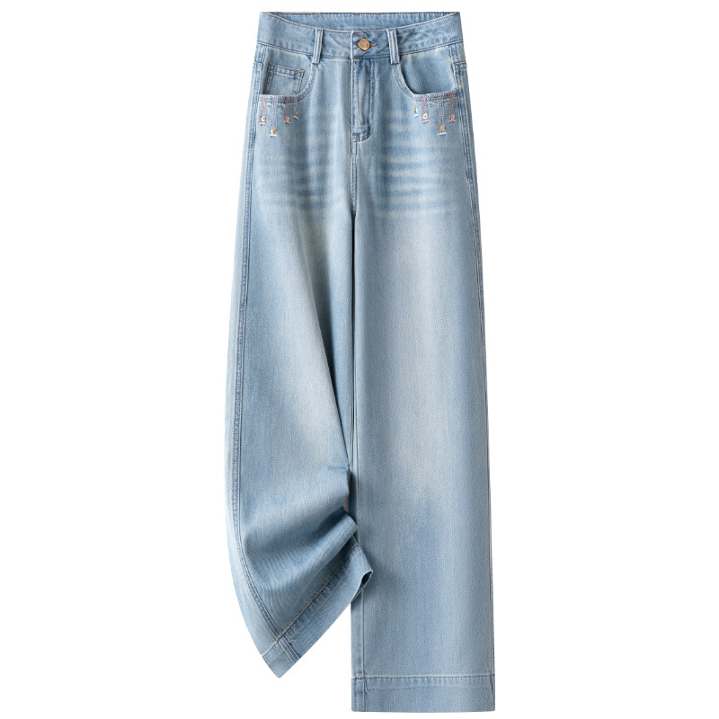 大码刺绣牛仔胖mm阔腿裤女夏季2025新款梨型身材窄版休闲直筒裤子,淘宝优惠券,粉丝福利购,淘宝优惠卷