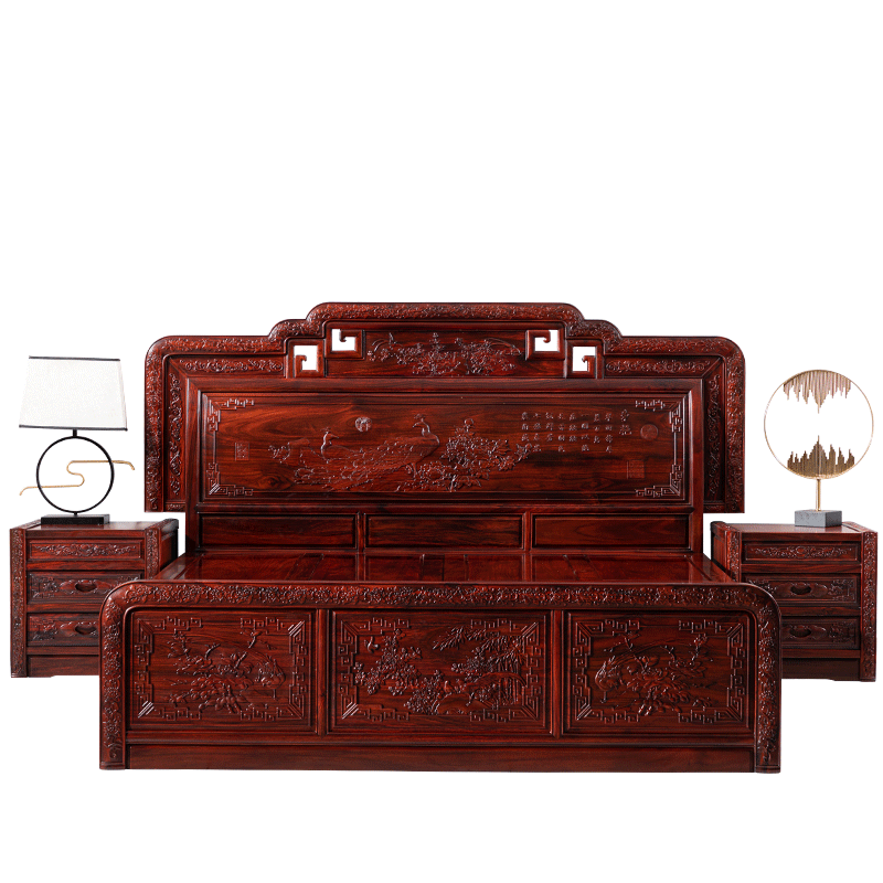 印尼黑酸枝阔叶黄檀大床花开富贵古典雕花双人床国标红木家具,淘宝优惠券,粉丝福利购,淘宝优惠卷