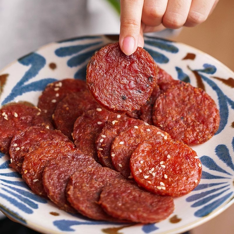 一方云拾猪肉脯干零食潮汕猪肉干蜜汁黑椒味独立小袋装即食肉片 - 图1