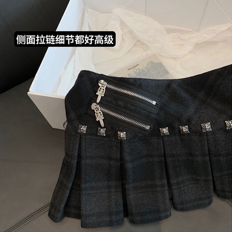 【c.h 中古si服】超限量重工毛呢百褶短裙显瘦低腰半身裙