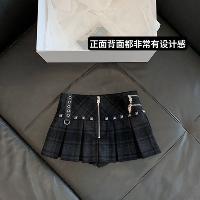 【c.h 中古si服】超限量重工毛呢百褶短裙显瘦低腰半身裙