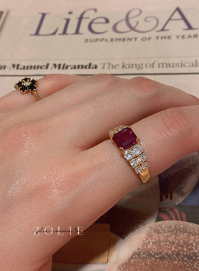 复古古董风石榴红开口戒指