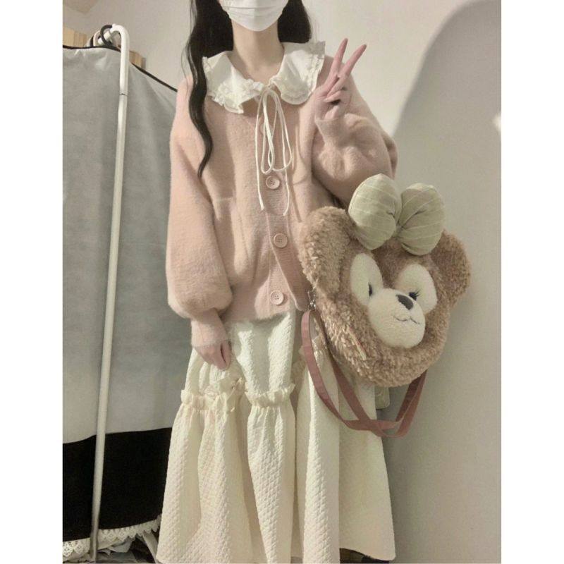 胖MM大码美拉德穿搭软糯毛衣开衫娃娃领连衣裙甜美秋冬两件套装女,淘宝优惠券,粉丝福利购,淘宝优惠卷