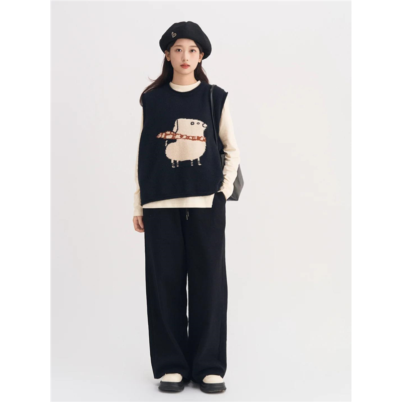 胖MM200斤特大码卡通显瘦无袖女新款韩宽松复古趣味针织套头马甲 - 图2