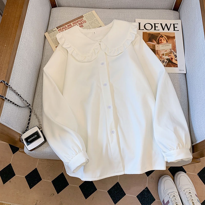 胖MM大码加绒加厚秋冬复古娃娃领衬衫女新款小众洋气长袖衬衣上衣,淘宝优惠券,粉丝福利购,淘宝优惠卷