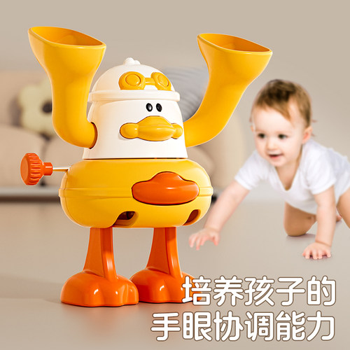 儿童上链发条玩具卡通黄鸭小鸡翻跟头会动会跑小玩具宝宝益智礼物 - 图1
