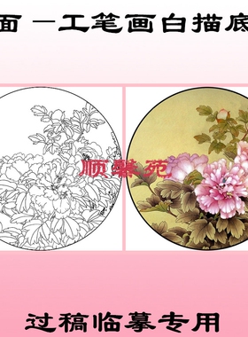 团扇工笔画白描底稿花卉线描
