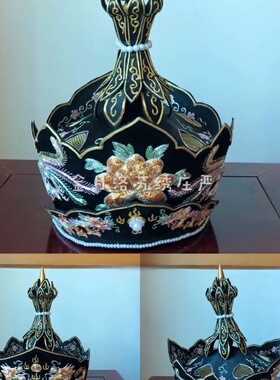 高档手工苏绣毗卢帽法师五佛冠僧帽凸龙凤帽真丝刺绣厂家直销