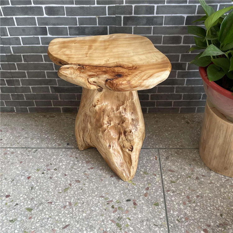 树根碳化凳子原木天然根雕凳茶几茶台北欧蘑菇凳子盆景绿萝底座