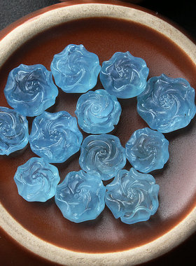 纯天然冰种海蓝宝吊坠玫瑰花水晶