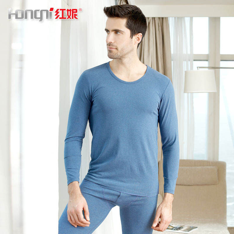 红妮内衣秋冬男女士莱卡棉圆领弹力棉线衣线裤钻绒棉秋衣秋裤套装