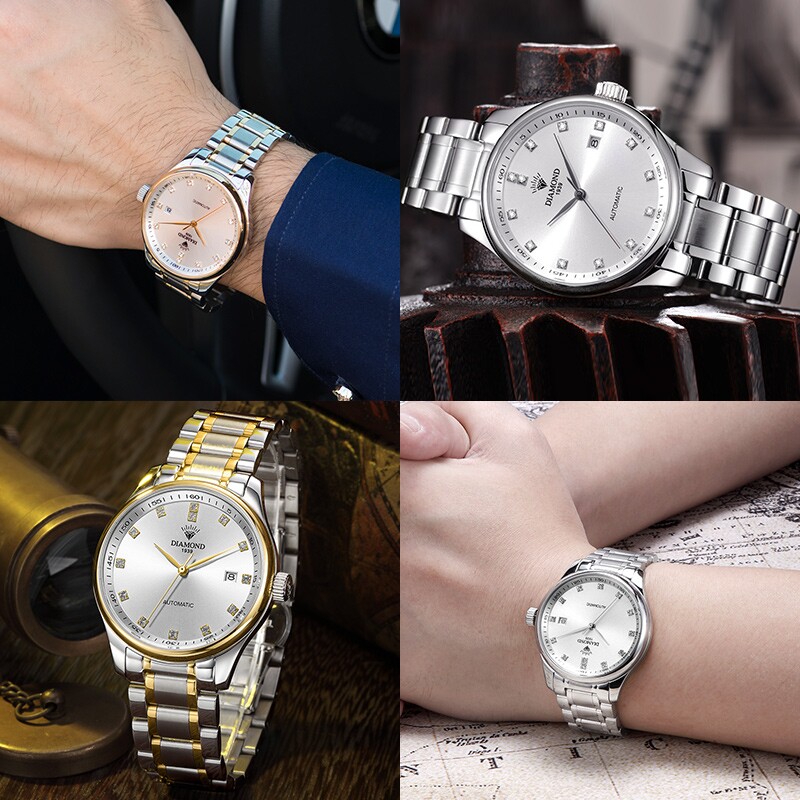 上海钻石牌男自动商务钢带机械表 好星晴手表国产腕表