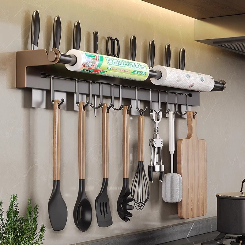 不锈钢厨房多功能刀架置物架壁挂保鲜膜勺子铲子挂钩刀具锅铲收纳,淘宝优惠券,粉丝福利购,淘宝优惠卷