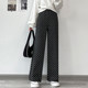 印花阔腿裤子女士秋冬季2024新款高腰口袋宽松直筒格子拖地休闲裤