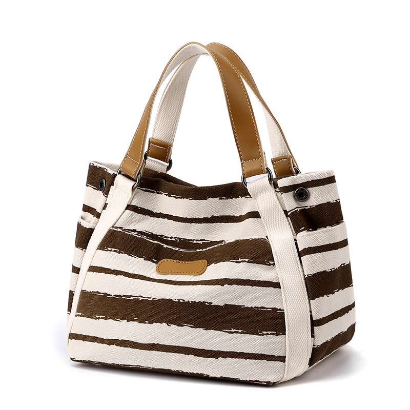 帆布包2023新款条纹休闲饭盒便当包 伊酷女士包袋
