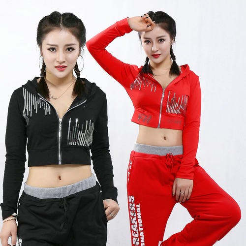 亮片外套女短款长袖健身操爵士舞服装jazz上衣跳舞穿搭女团演出服 - 图0